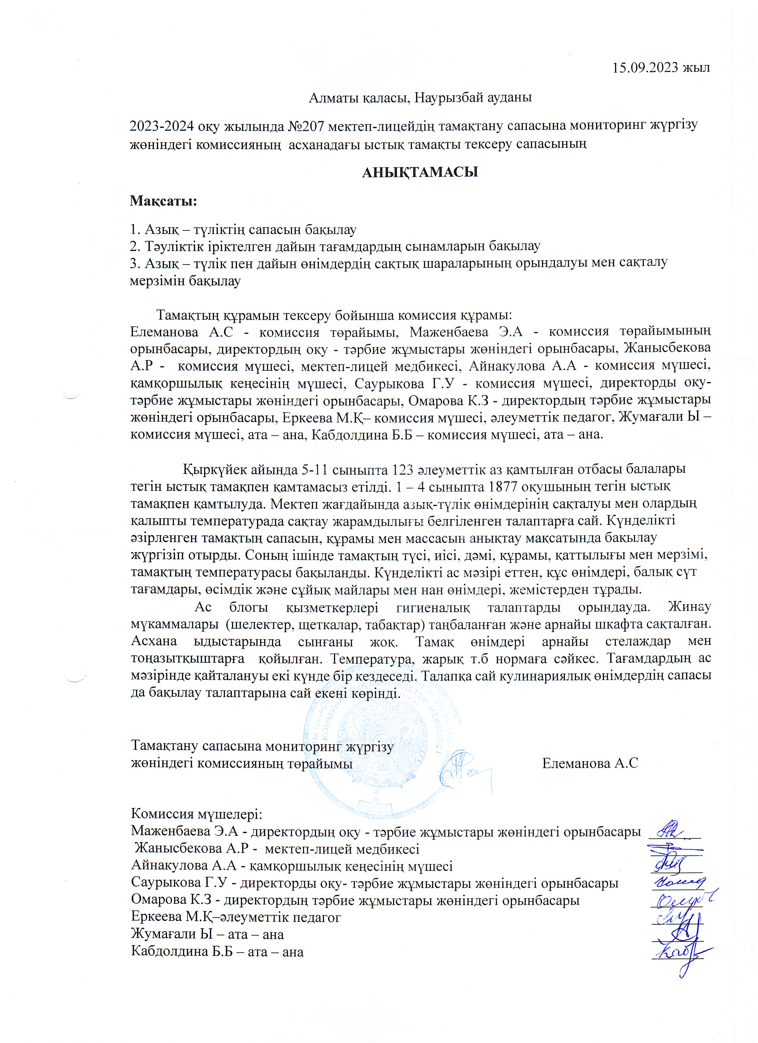 Асханадағы ыстық тамақты тексеру сапасының анықтамасы
